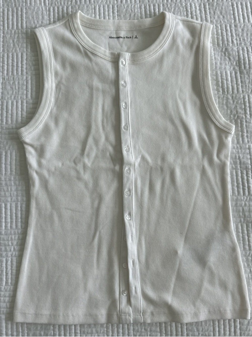 Abercrombie & Fitch White Ribbed Button-Front Tank